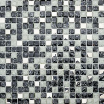 Мозаика Grand Kerama микс черный колотый - белый колотый - платина 503