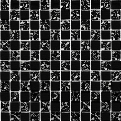 Мозаика Grand Kerama Шахматка черная-завиток платина 807