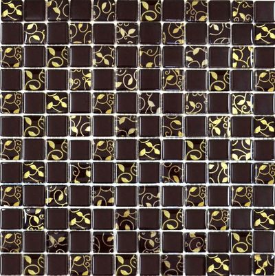 Мозаика Grand Kerama Шахматка шоколад-завиток золото 808